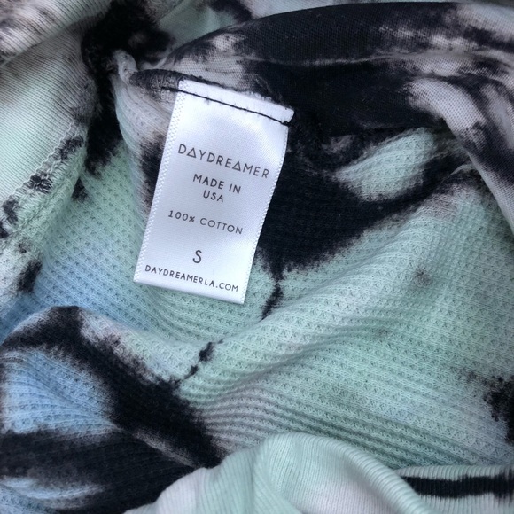 Daydreamer Tie Dye Thermal Drawstring Lounge Shorts in Green Wash - Picture 4 of 7